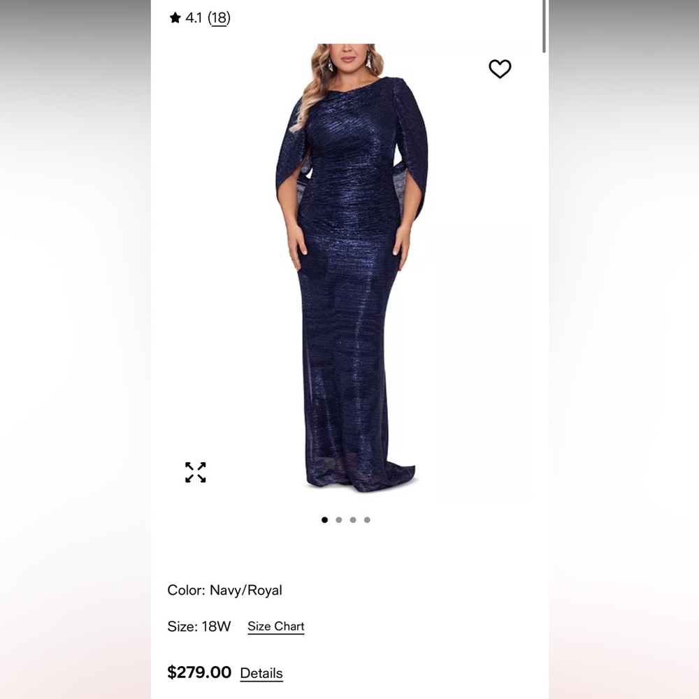 Betsy & Adam Shimmering Navy Long Sleeve Gown
